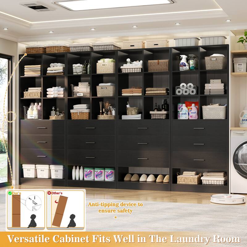 Qvella 23.6'' W Closet System with 3 Wooden Drawers and Partition Storage,Modular Closet Organizer for Walk-in/Reach-in Closet