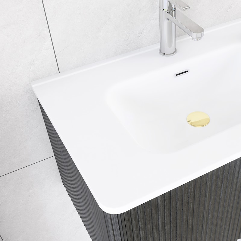 Floating Bathroom Vanity with Glossy White Integrated Ceramic Sink