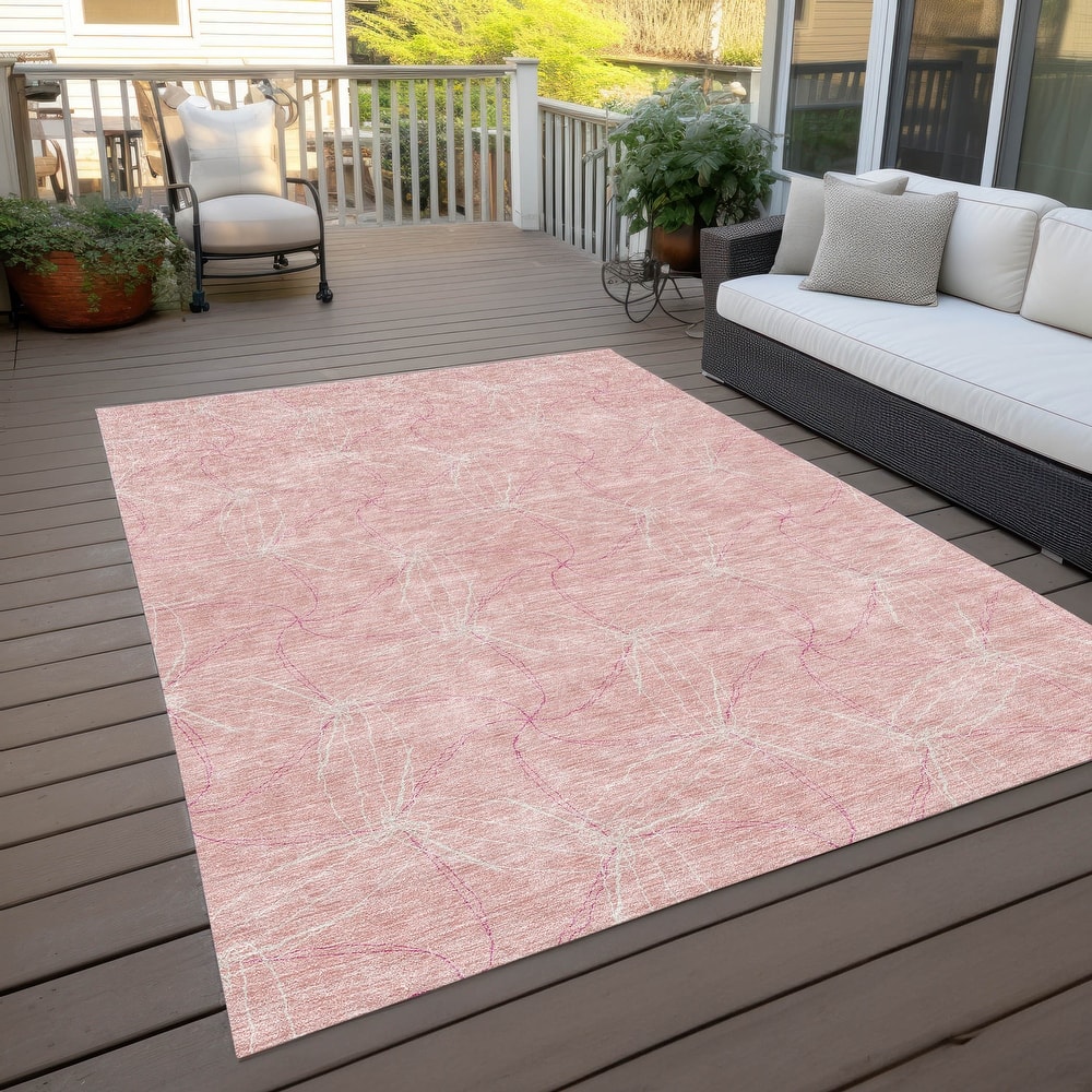 Machine Washable Indoor/ Outdoor Abstract Contemporary Chantille Rug