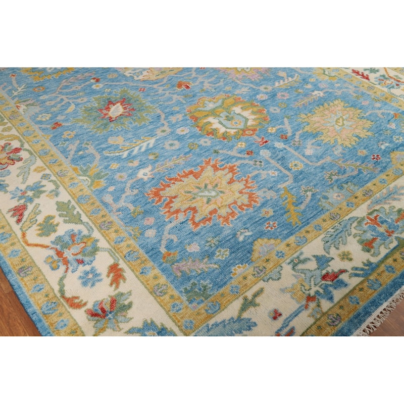 Light Blue Oushak Indian Area Rug Hand-Knotted Wool Carpet - 7'11"x 9'7"