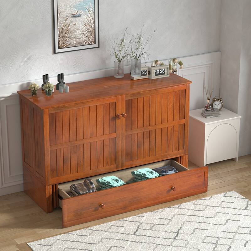 Mixoy Modern Murphy Bed Cabinet Chest with Mattress & Storage Platform
