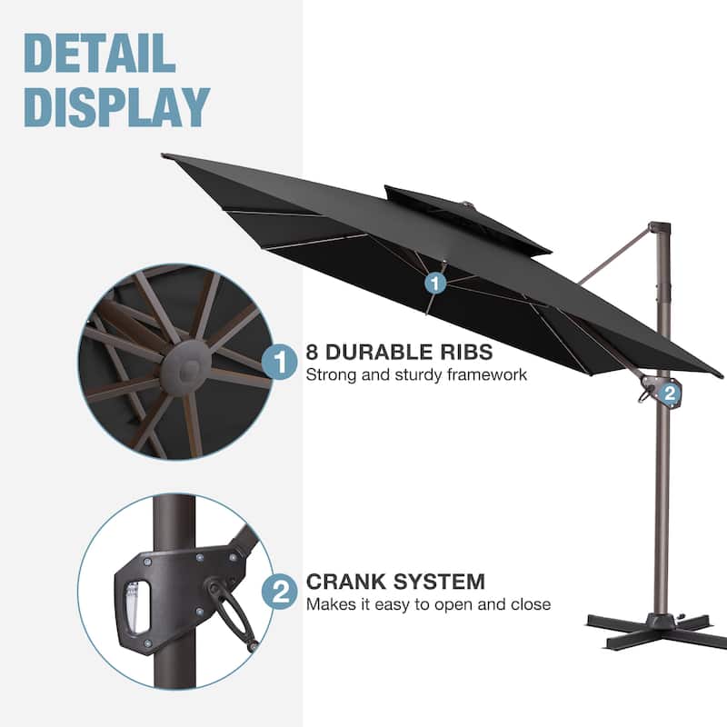VredHom Patio Outdoor 9 x 11 FT Cantilever-Offset Umbrella with Premium Weight Base