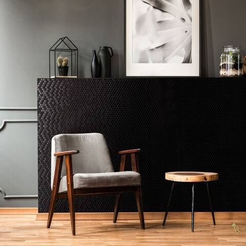 The Tile Life Eterna Penny Recycled Glass Mosaic Tile Black