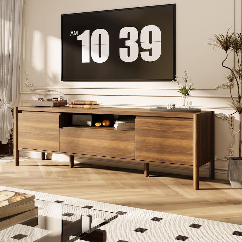 4 Storage spaces TV Shelf,Wall Mounted Cabinet Unit,Bookshelf for TV Placement,Retro Walnut