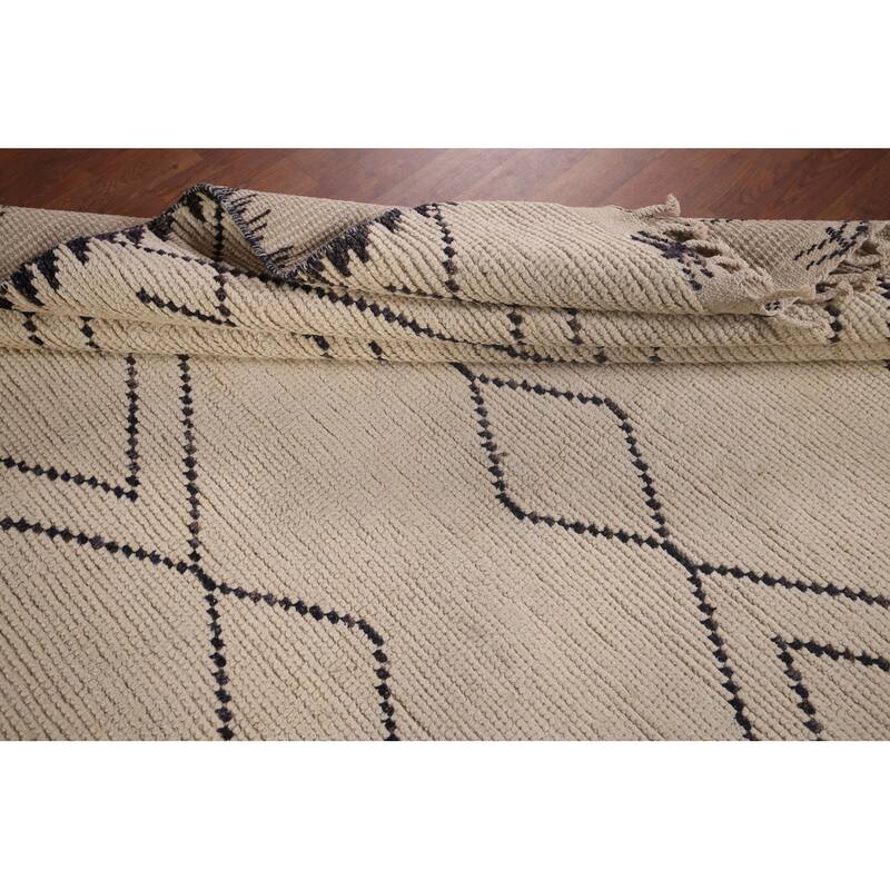 Trellis Geometric Ivory Moroccan Area Rug Handmade Wool Carpet - 7'11"x 10'9"