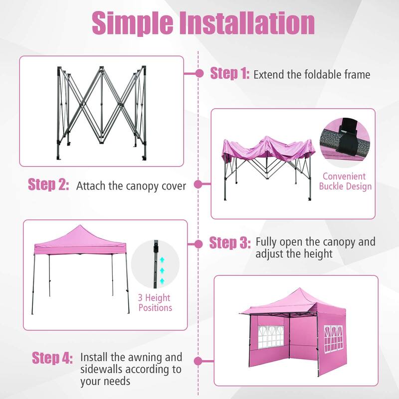 Costway 10 x 10 FT Pop up Canopy Tent with Sidewalls & Awning, Wheeled - See Details