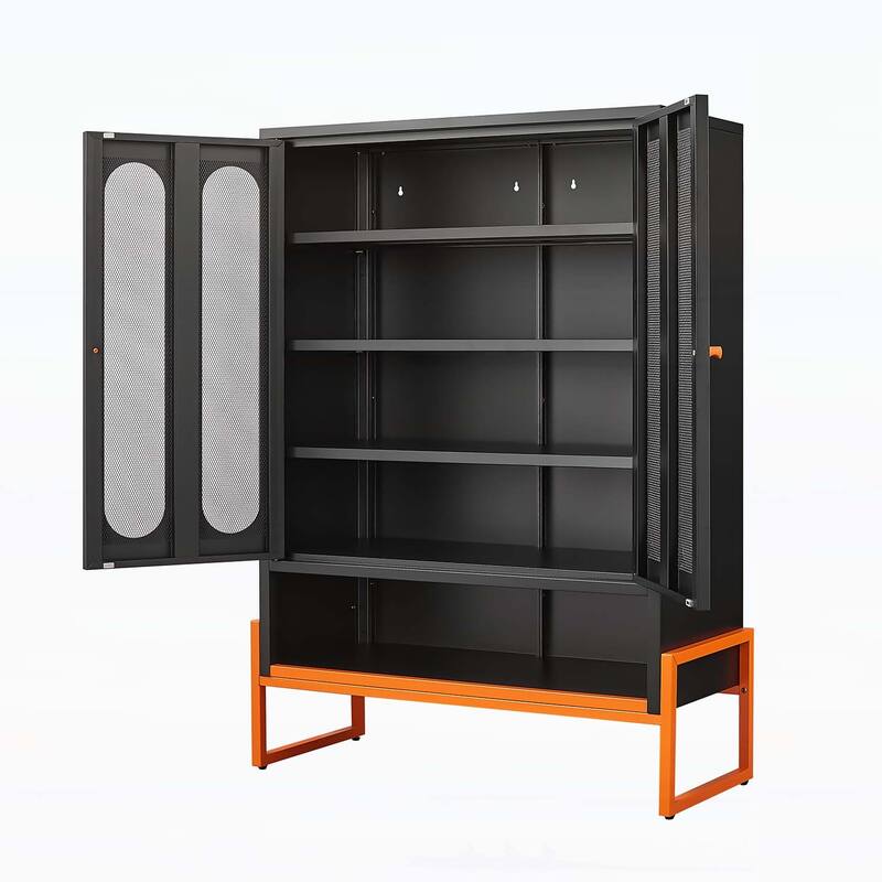 Minimalist Shoe Cabinet with Adjustable Mesh Doors