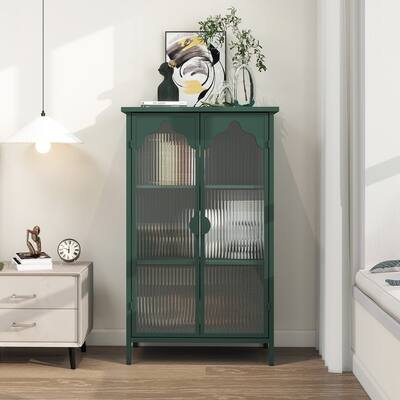 Metal Storage Cabinet with Glass Doors and Legs