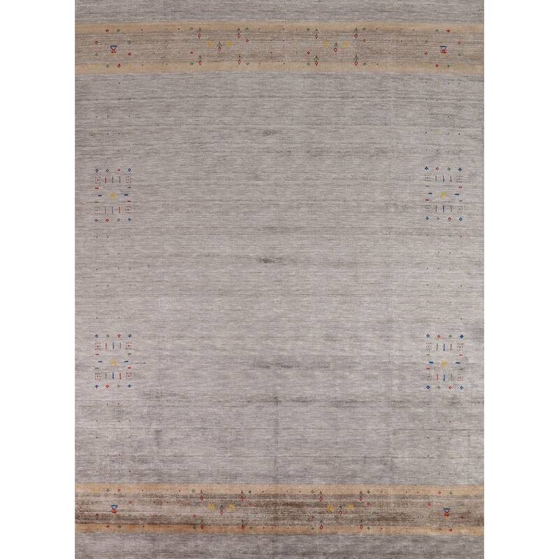 Gabbeh Oriental Area Rug Handmade Grey Silk Carpet - 7'8" x 9'9"