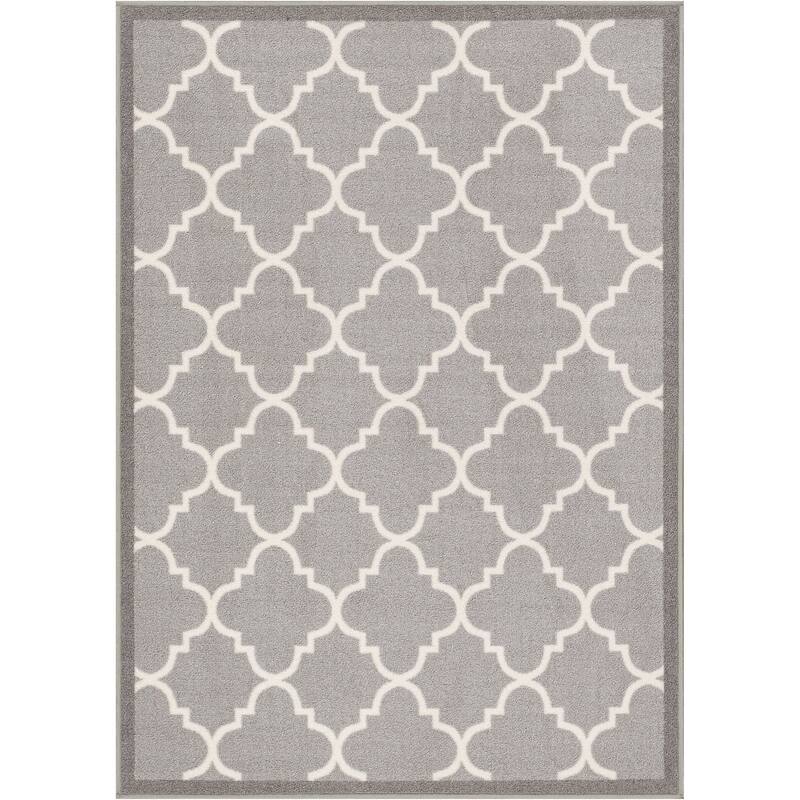 Well Woven Modern Bold Lattice Non-Skid Backing Area Rug - 3'3" x 4'7" - Grey/Silver - Rectangle