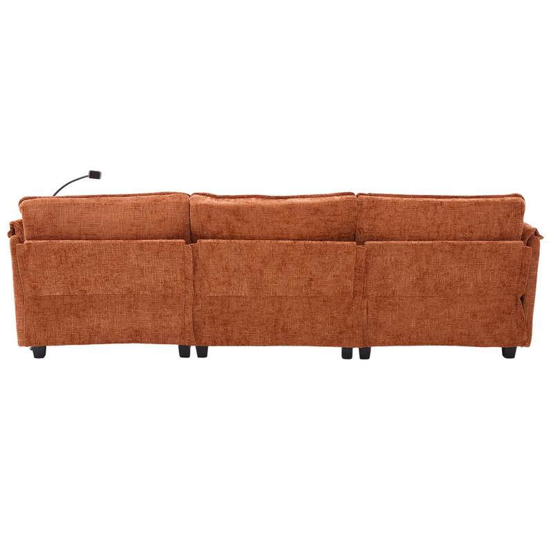 Modern Chenille Chaise Couch L-shaped Sectional Sofa with Storage Ottoman, Phone Holder, USB/Type-C Ports and Side Pockets