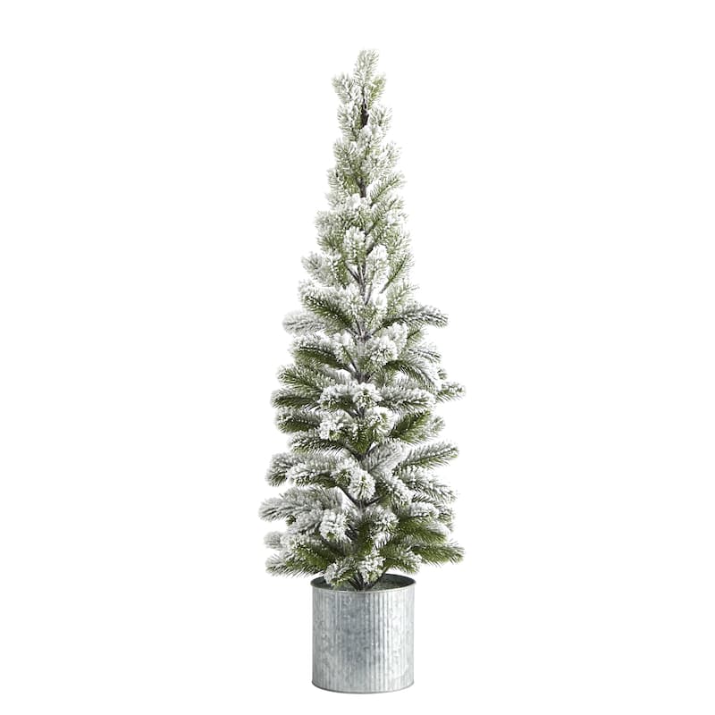 3’ Potted Flocked Pine Artificial Christmas Tree, Unlit - 3 Foot