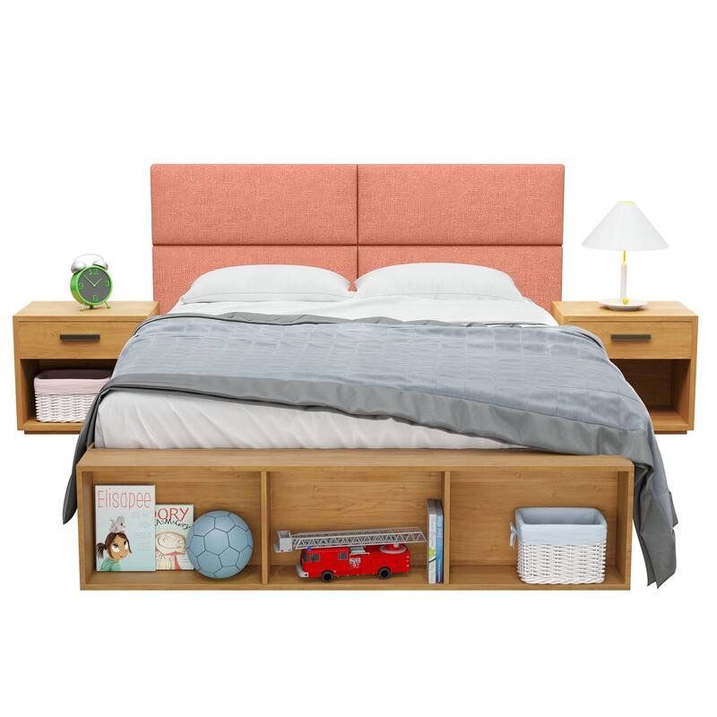 Jaxx Panelist Modern Padded Headboard - Set of 4 Fun Color Panels for Kids - Soft Suede - Sorbet Pink - Queen