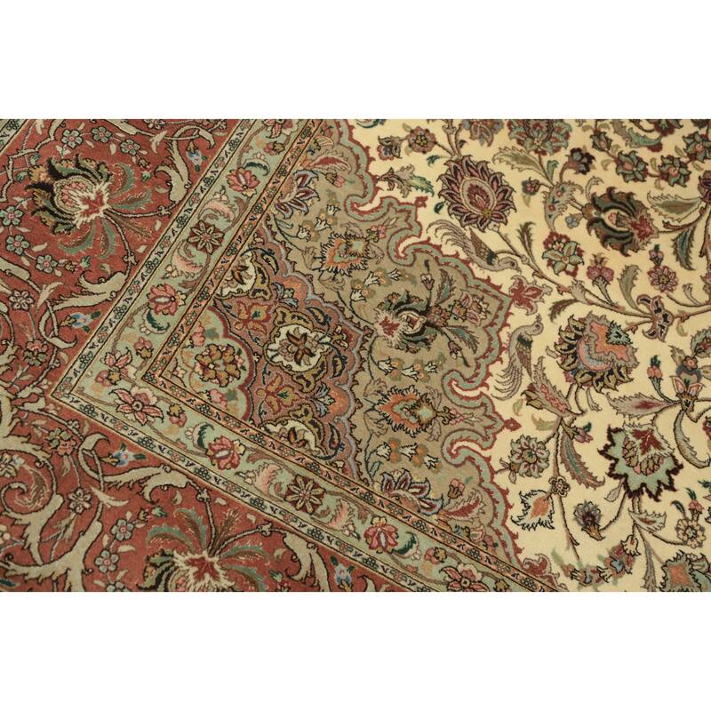 Hand Knotted Oriental 100% Wool Carpet Traditional Floral Beige & Ivories Tabriz Area Rug - 11' 9'' X 8' 2''