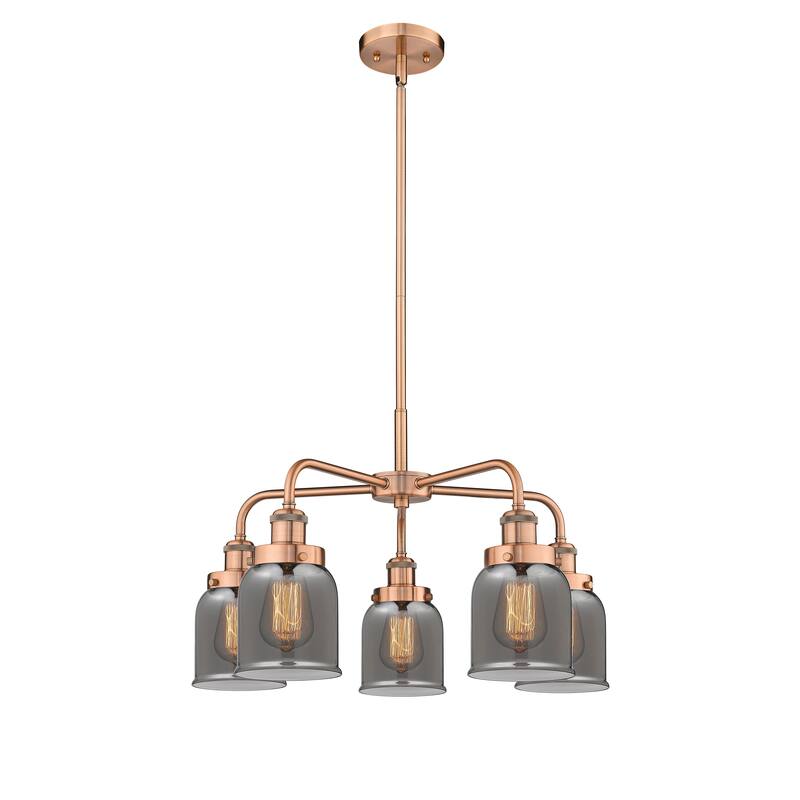 Innovations Lighting Bell - 5 Light 23" Stem Hung Chandelier - Antique Copper/Plated Smoke