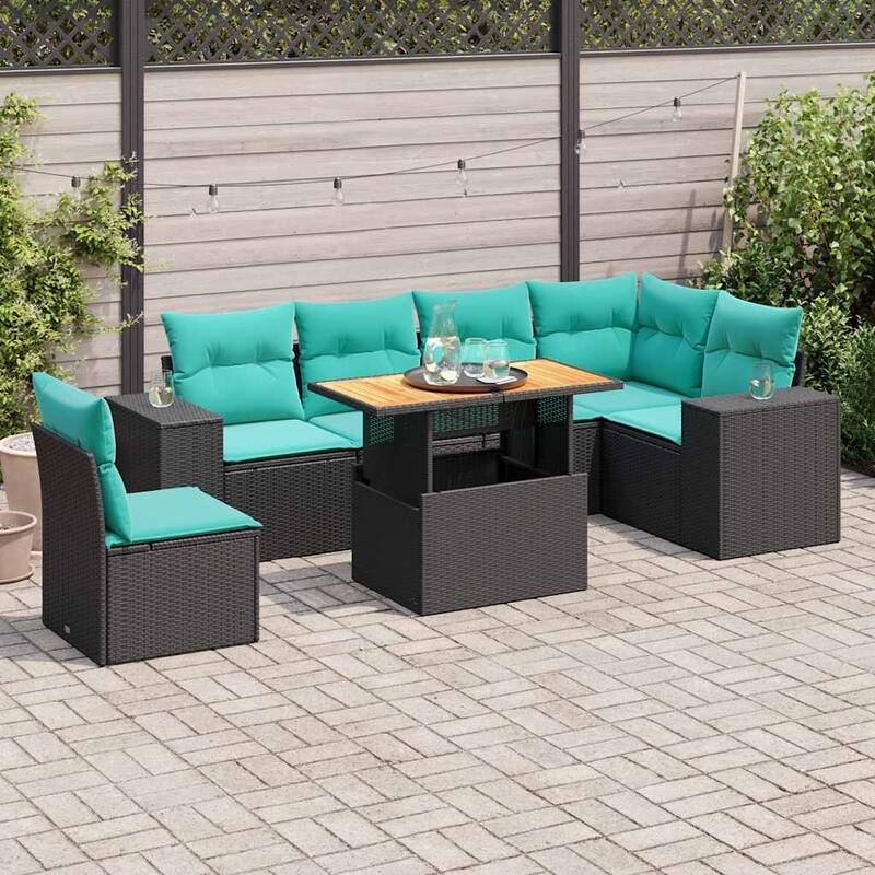 vidaXL Patio Sofa Set with Cushions Outdoor Lounge Set 7 Piece Poly Rattan - 21.7 x 24.4 x 27.2