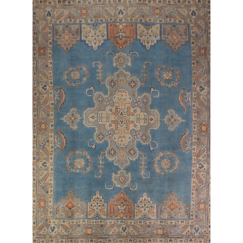Traditional Blue Tabriz Persian Area Rug Hand-Knotted Wool Carpet - 9'4"x 12'5"