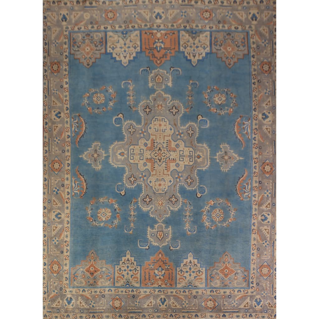 Traditional Blue Tabriz Persian Area Rug Hand-Knotted Wool Carpet - 9'4"x 12'5"