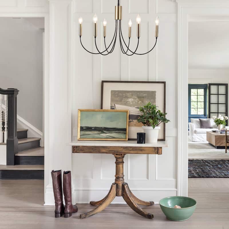 6-Light Modern Chandelier, Farmhouse Chandelier, Candle Style Chandelier for Dining Living Room Kitchen Island - 23.62"Dx8.86"H