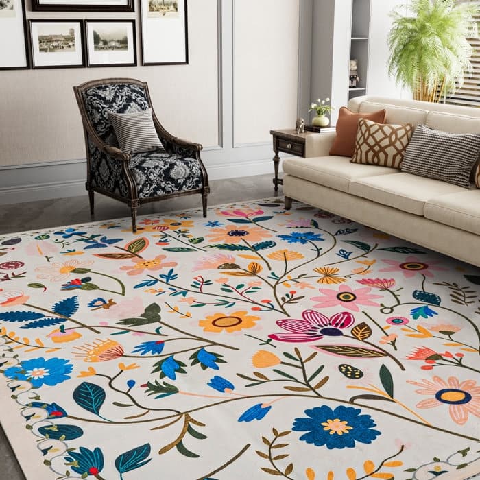 Nature Floral Non-Slip Machine Washable Colorful Modern Area Rug