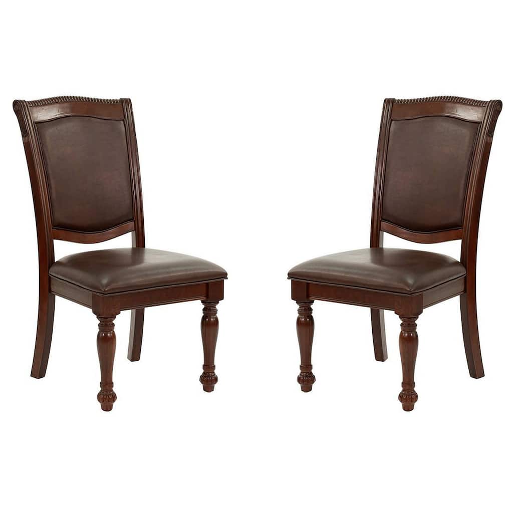Set of 2 Rubber Wood Traditional Dining Chair, Dark Brown and Black