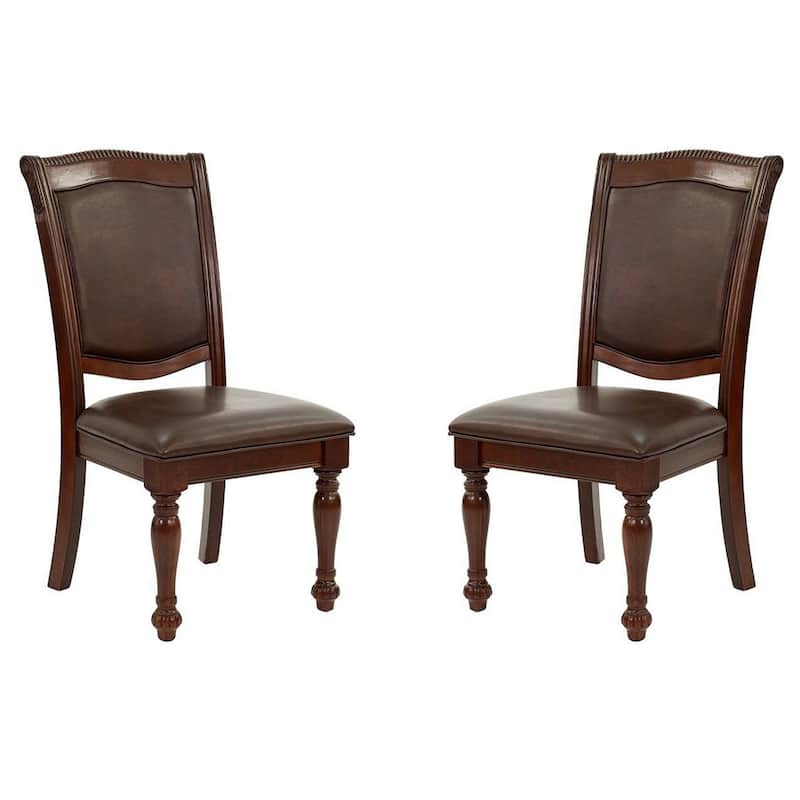 Set of 2 Rubber Wood Traditional Dining Chair, Dark Brown and Black