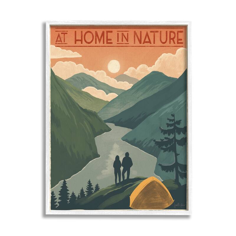 Stupell At Home In Nature Phrase Camping Tent Mountains Framed Wall Art - Green - 24 x 30 - White