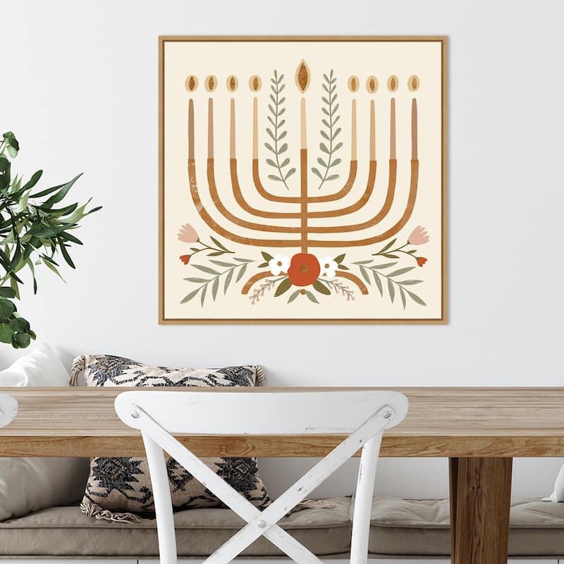 Natural Hanukkah I by Victoria Barnes Canvas Art Framed - Sylvie Maple