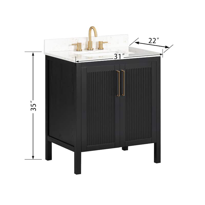 Luka Bathroom Vanity in Black Oak with Alluring Quartz Top