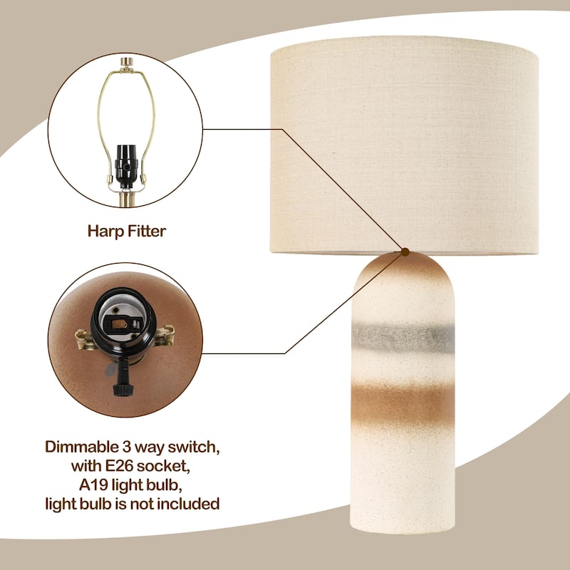26" Painted Ceramic Accent Table Lamp with Drum Linen Shade