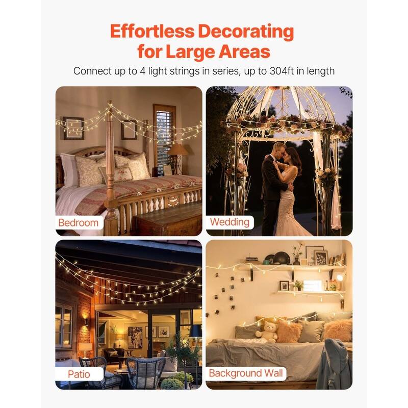 Warm White LED Christmas String Lights 200 Bulbs 76ft with Timer - 76 FT