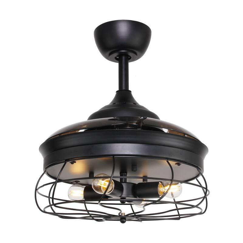 36" Black Retractable 3-Blade Chandelier Ceiling Fan with Remote - 36-in