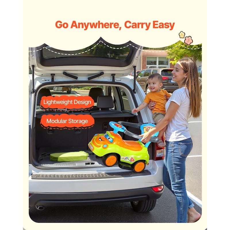 Green PP 3-in-1 Ride-On Toy Car with Lights, Music and Storage - 32.7 x 16.5 x 34.6 in