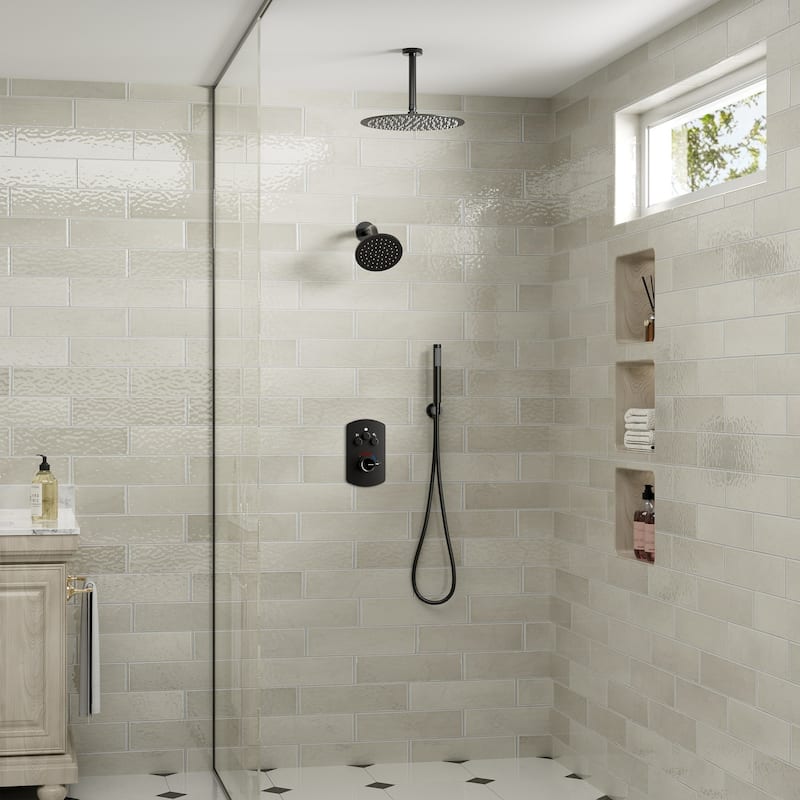 Pressure Balanced 3-Spray Patterns 2.5 GPM 12 in. Dual Shower Head Ceiling Mount Fixed and Handheld Shower Head - 12" x 12"