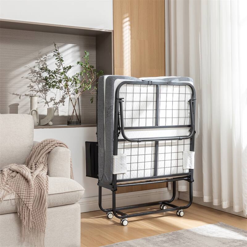 Folding Bed Cot with Mattress for Adults, Foldable Metal Frame Bed