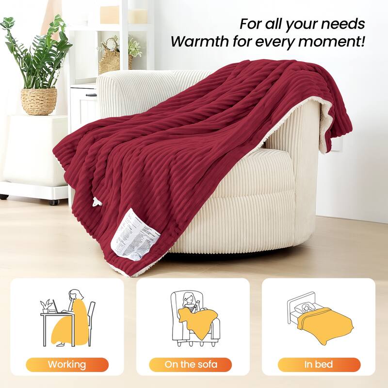 Reversible Heated Blanket & Throw, Flannel & Sherpa Electric Blanket with 9 Heat Settings and Auto Shut-Off