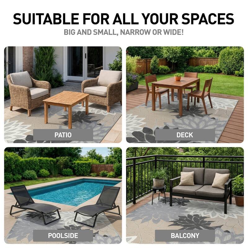 World Rug Gallery Indoor/Outdoor High-Low Textured Area Rug, Floral Easy-Clean Patio Rug