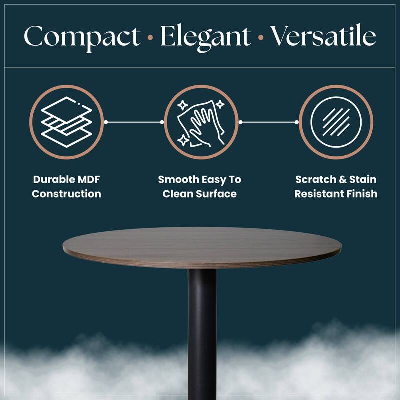 Vail Round Dining Table with 27 in. MDF Tabletop in Black Stainless Steel Round Pedestal Base with Gold Accent Kitchen Table