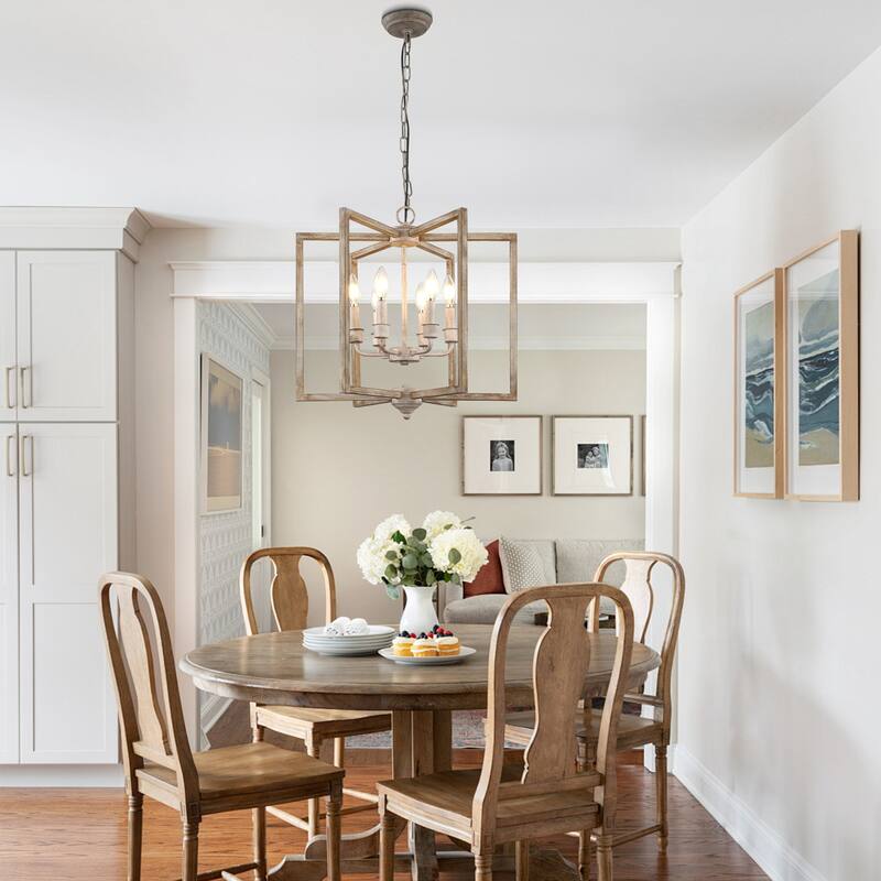 Bella Depot 15.7" 6-Light Wood Chandelier Adjustable Pendant Light for Dining Room Bedroom