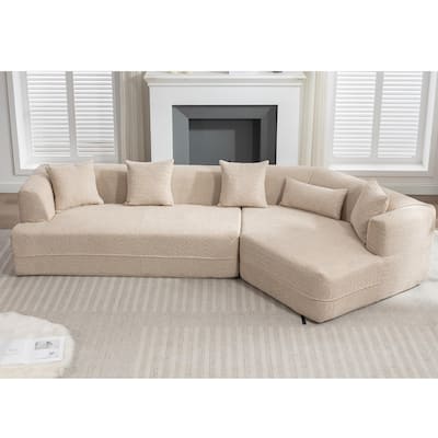 New And Upgraded Extended Edition Modular Sofa, Light Brown Boucle, 128x43x25 inches