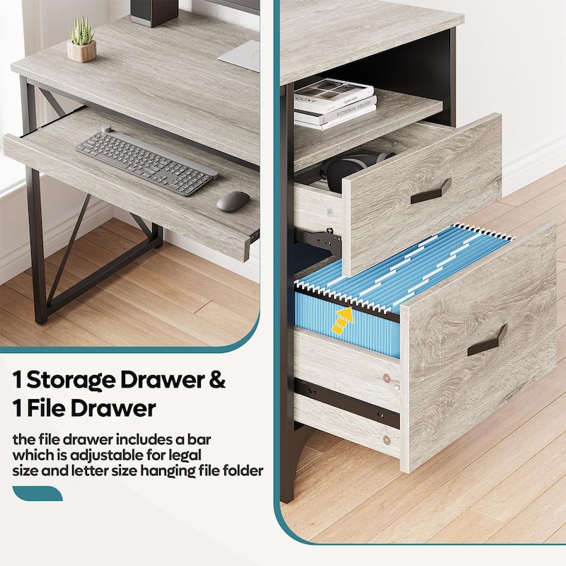 55 inch Computer Desk with Keyboard Tray and Storage Drawers