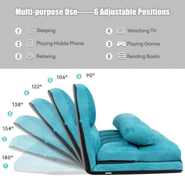 Adjustable 6-Position Floor Sofa Bed with Removable Cloth Cover - 71" x 44.5" x 5.5" (L x Wx H)