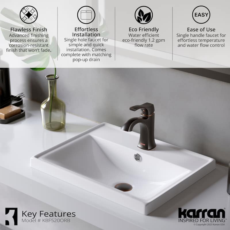 Karran Randburg KBF520 Single-Handle Single Hole Basin Bathroom Faucet with Matching Pop-up Drain