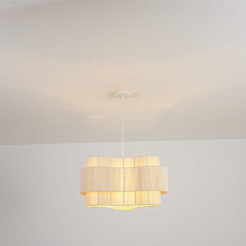 1-Light Bohemian Coastal Hand-Woven Off-White Cotton Thread Drum Chandelier for Bedroom, Porch