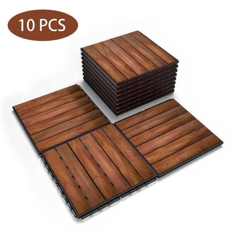 12" x 12" Square Patio Interlocking Deck Tiles in Brown (Box of 10) - Brown
