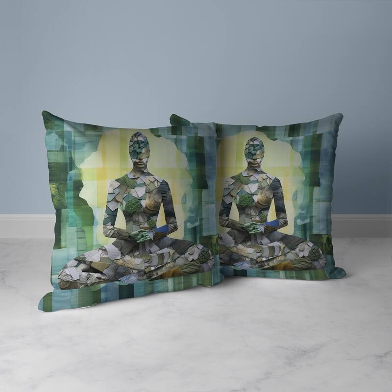 Stone Statue Faux Suede Reversible Throw Pillow Cyan and Yellow