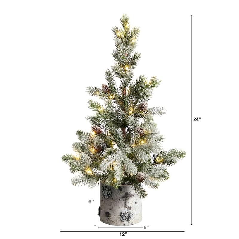 24" Flocked Christmas Tree in Decorative Birch Bark Planter - 24