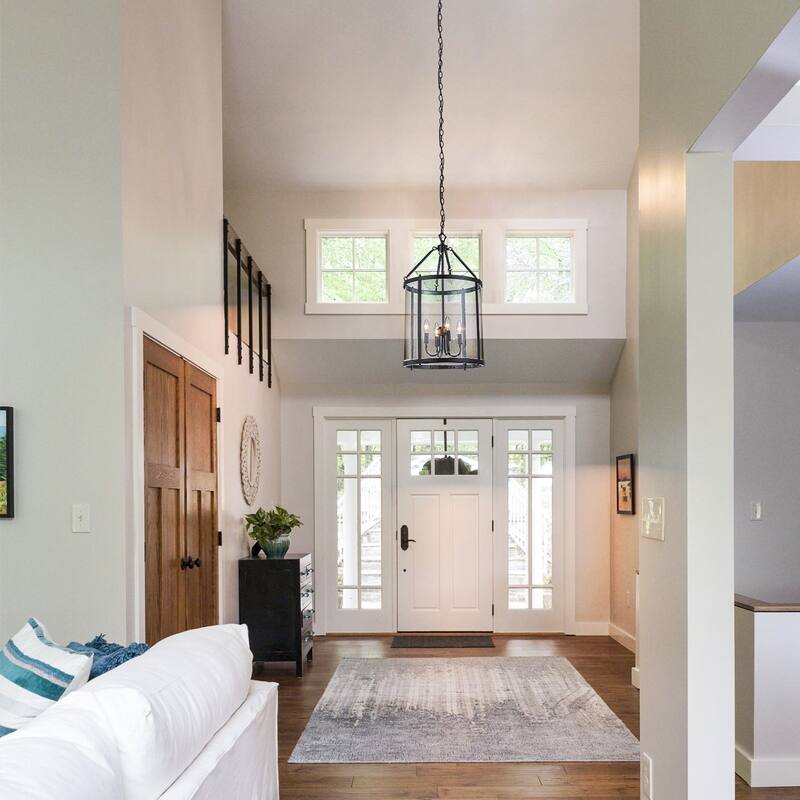 4 - Light Farmhouse Lantern Glass Drum Chandelier for Entryway