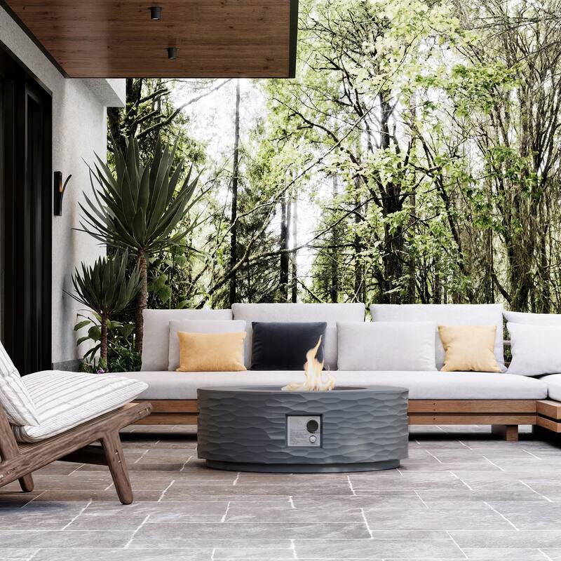 COSIEST 35" Round Concrete Fire Pit Table with Lava Rocks & Weatherproof Cover