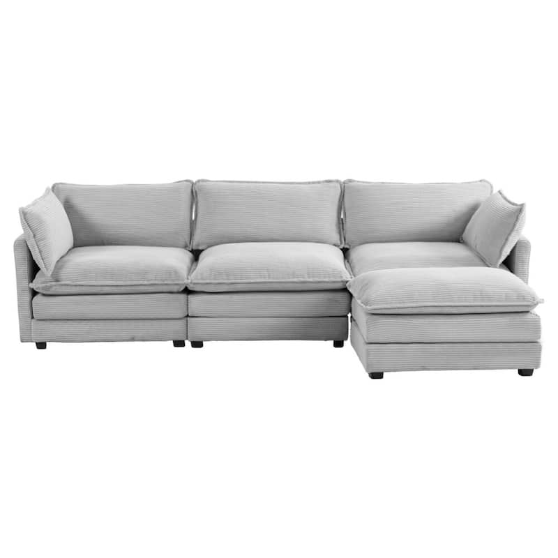 Oversized Modular Corduroy Sectional Sofa Set with Ottoman, 3-Seater / 4-Seater Deep Seat Lounge Couch for Living Room